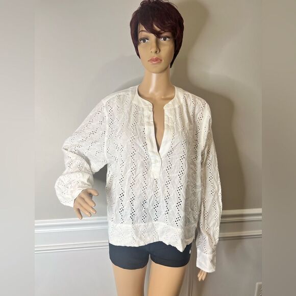 NWT Madewell Long-Sleeve Popover Top in Eyelet - Picture 5 of 7
